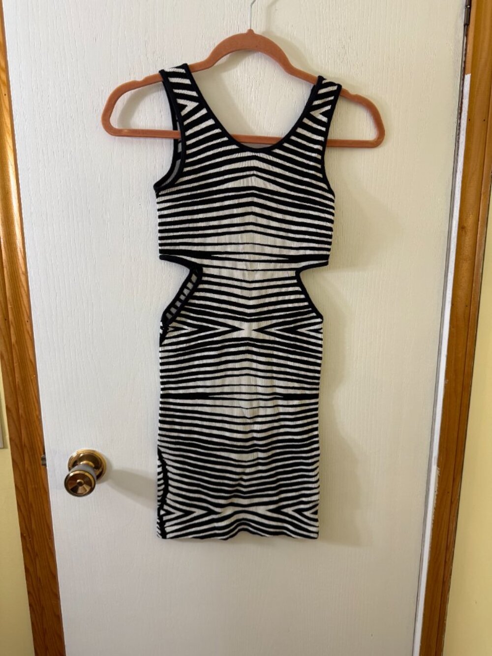 Bebe Black White Striped Cutout Bodycon Mini Dress Size S - Picture 5 of 5